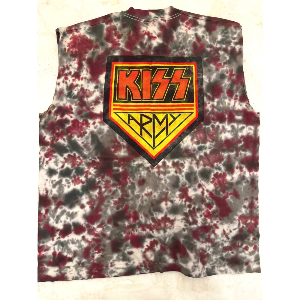KISS Army Tie Dye Muscle Tee Mens XL Fruit of the Loom Heavy Cotton Band Shirt